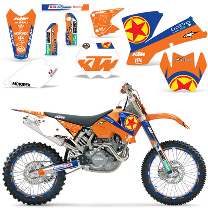 KTM C1 2001-2004, SX SXS 2001-2002, MXC 2003-2004, EXC 2003-2004 Bike Graphic Decal Kit - Red Star